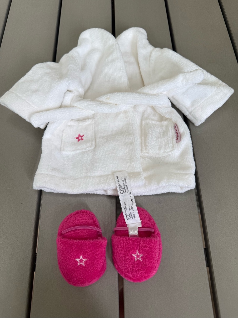 American Girl doll white bathrobe  with pink slippers